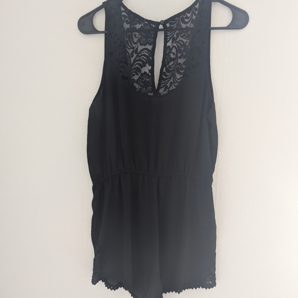 Ambiance Black Sleeveless Lace Romper